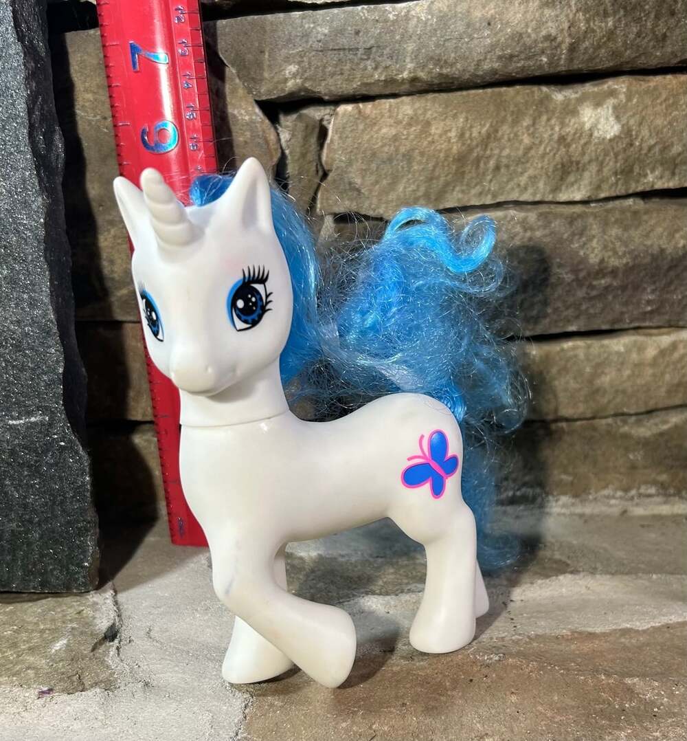 MLP white unicorn with Blue mane and butterfly 2022 READ